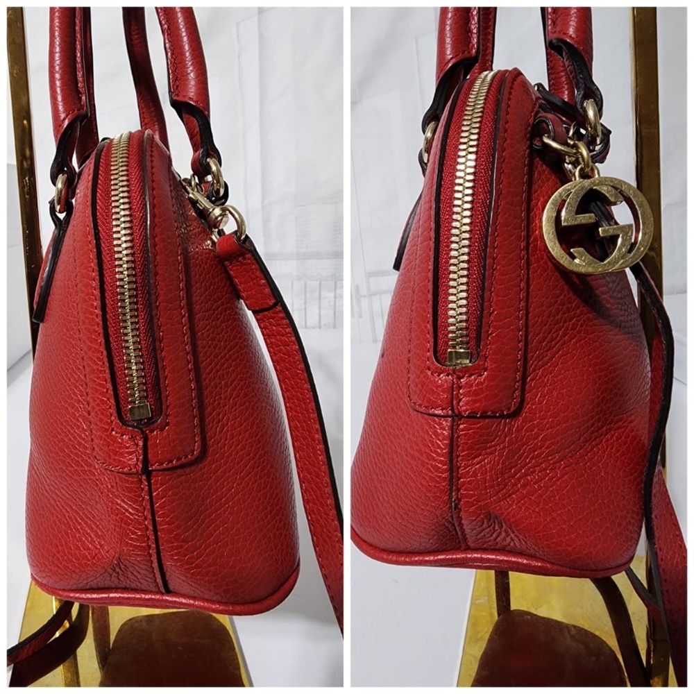 Authentic GUCCI Dollar Calfskin Small GG Charm Dome Bag Red - Picture 10 of 14